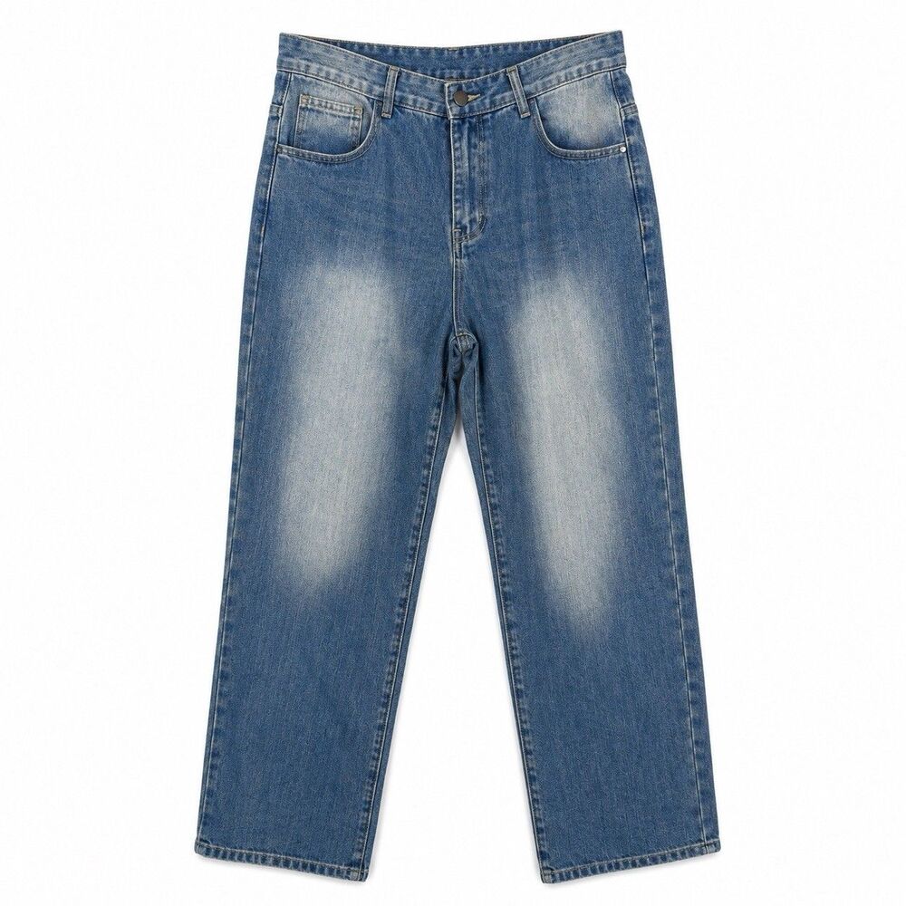 Y2K Baggy Wide Leg Jeans Mens Size 34x32 Light Wash Skater Streetwear Denim